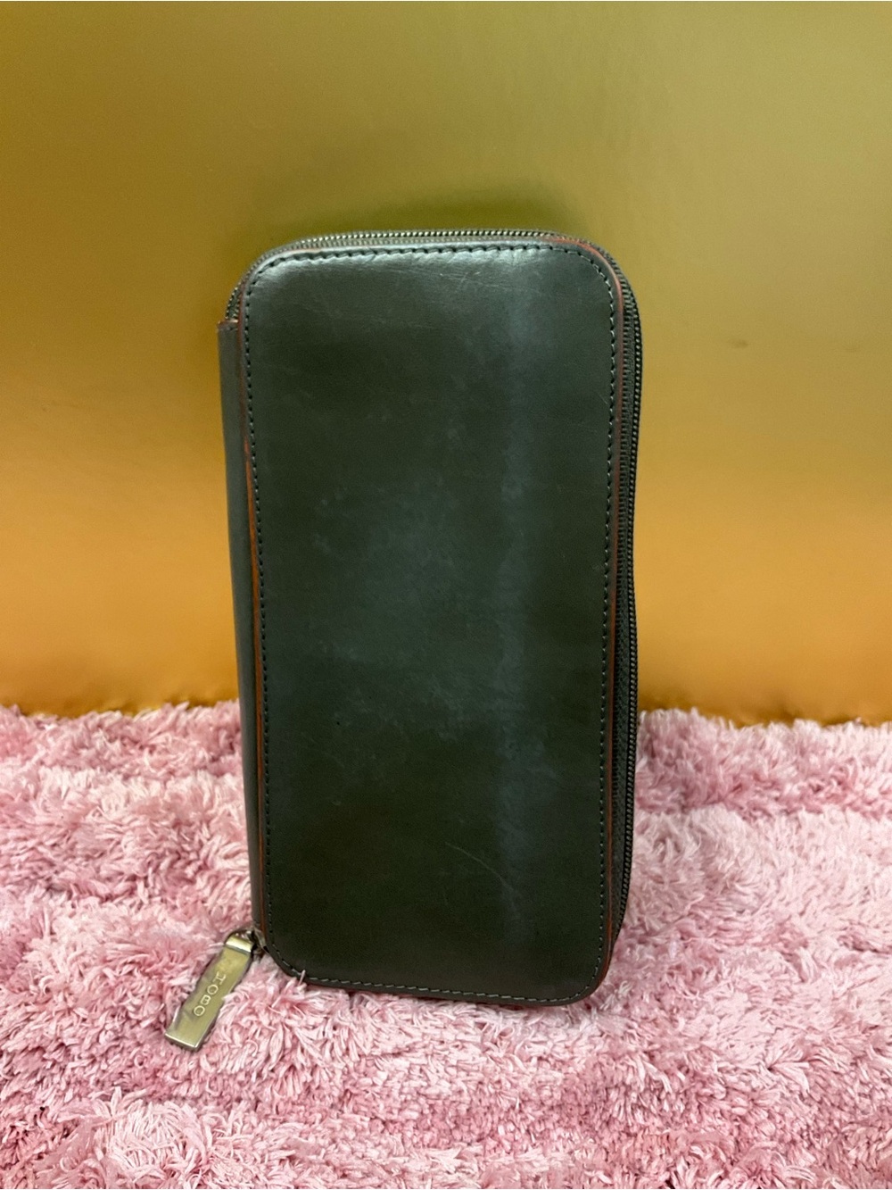 HOBO Dark Green Leather Zip Wallet
